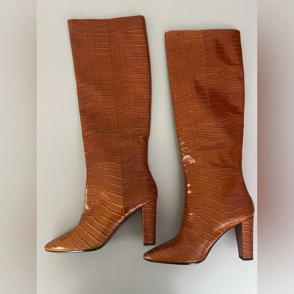 New Longchamp Cros Embossed Leather Knee High Boot Size 40